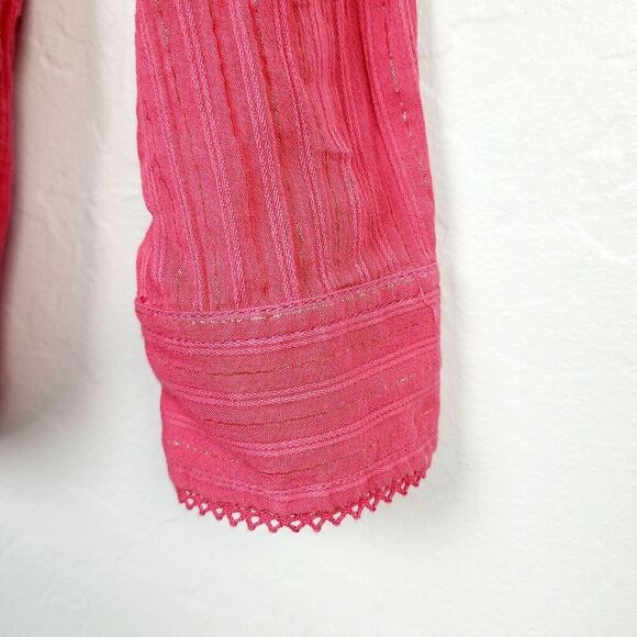 Pilcro Top 4 Raspberry Red Embroidered Lace Metallic Thread Button-Front Blouse - Picture 5 of 11